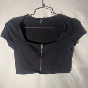 Black Forever 21 Silver Zip-Up Active Top  - Size Large